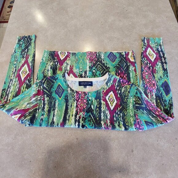 JONES NEW YORK Signature Multi-Colors Graphic Print L/S Button-Down Cardigan PM - Picture 4 of 14
